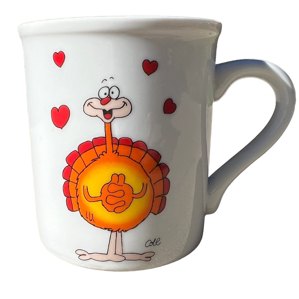 Vintage Papél 90s Turkey Thanksgiving Mug Made In Japan Funny Love Hearts